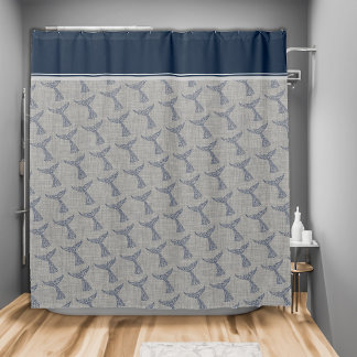Nautical Whale Tail Line Art Shower Curtain