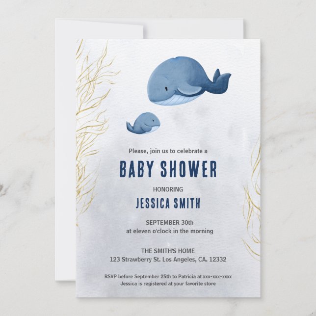 Nautical Whale Under the Sea Baby Shower Invitation (Front)