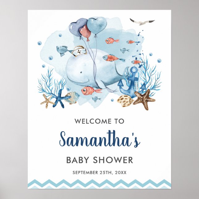 Nautical Whale Under the Sea Baby Shower Welcome  Poster (Front)