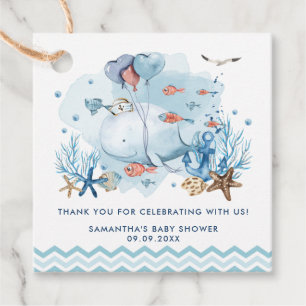 Nautical Whale Under the Sea Blue Boy Baby Shower Favour Tags
