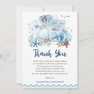 Nautical Whale Under the Sea Blue Boy Baby Shower Thank You Card
