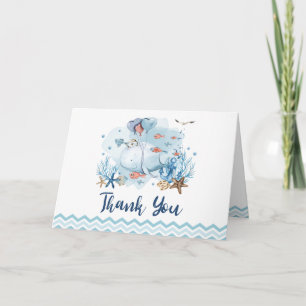 Nautical Whale Under the Sea Blue Boy Baby Shower Thank You Card