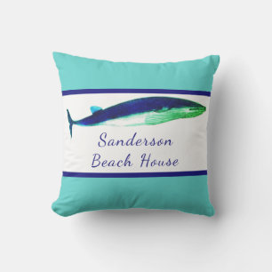 Nautical Whale Watercolor Teal Blue coastal  Outdo Cushion