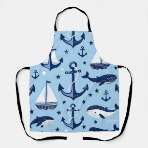 Nautical Whales Anchors Sailboats Pattern Apron