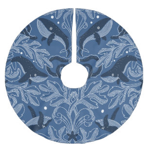 Nautical whales, damask texture pattern. brushed polyester tree skirt