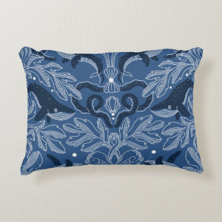 Nautical whales, damask texture pattern. decorative cushion