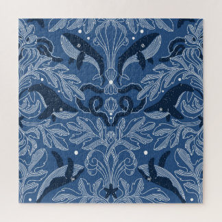 Nautical whales, damask texture pattern. jigsaw puzzle