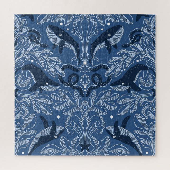 Nautical whales, damask texture pattern. jigsaw puzzle (Vertical)