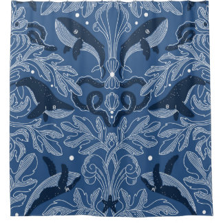 Nautical whales, damask texture pattern. shower curtain