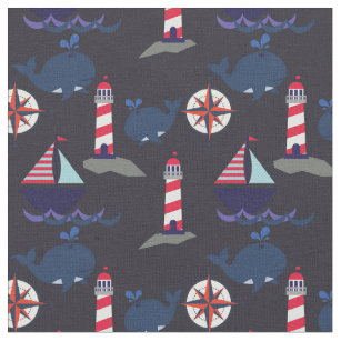Nautical   Whales, Lighthouses, Sailboats Fabric