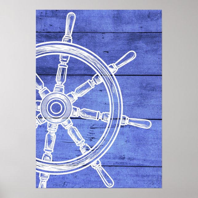 Nautical wheel blue poster (Front)