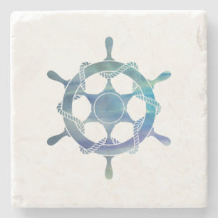 Nautical Wheel Marble Stone Coaster