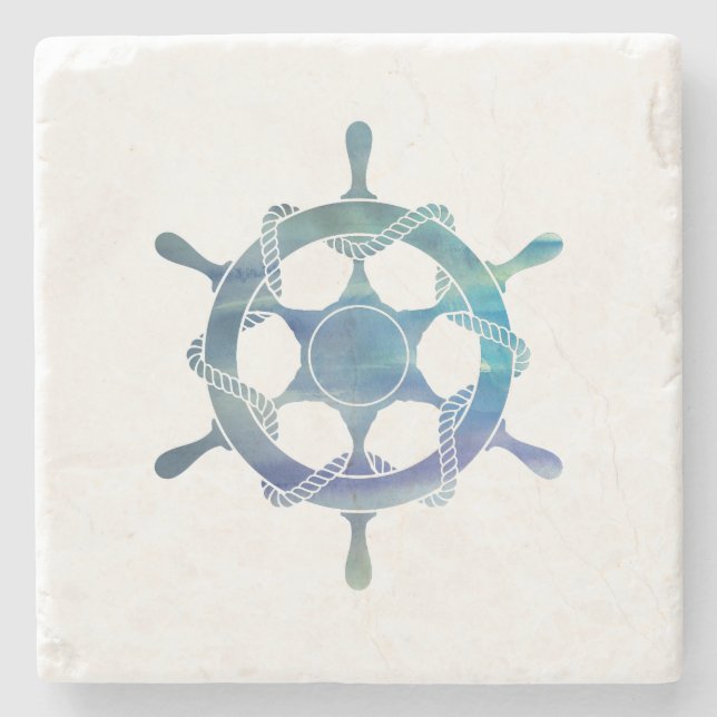 Nautical Wheel Marble Stone Coaster (Front)