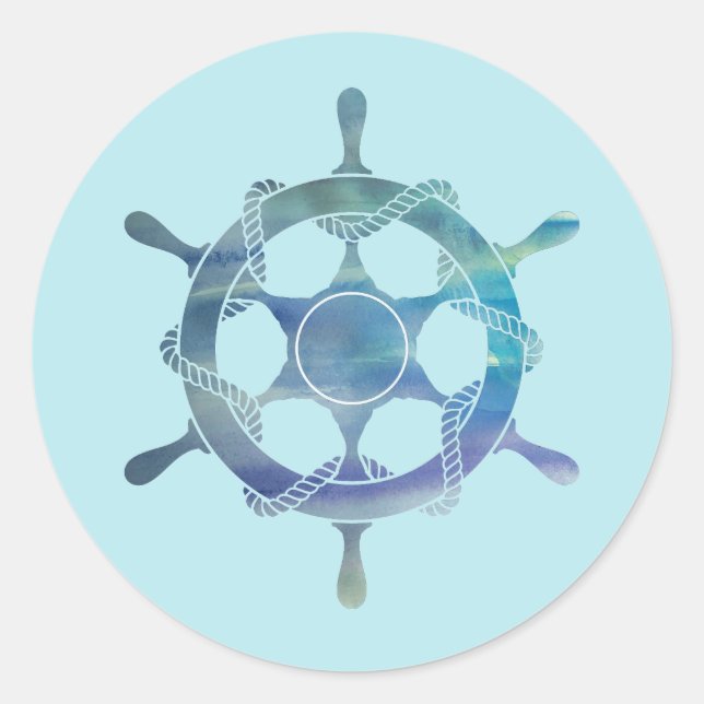 Nautical Wheel Ocean Party Thank You Stickers (Front)