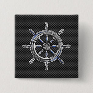 Nautical Wheel on Carbon Fibre Decor 15 Cm Square Badge