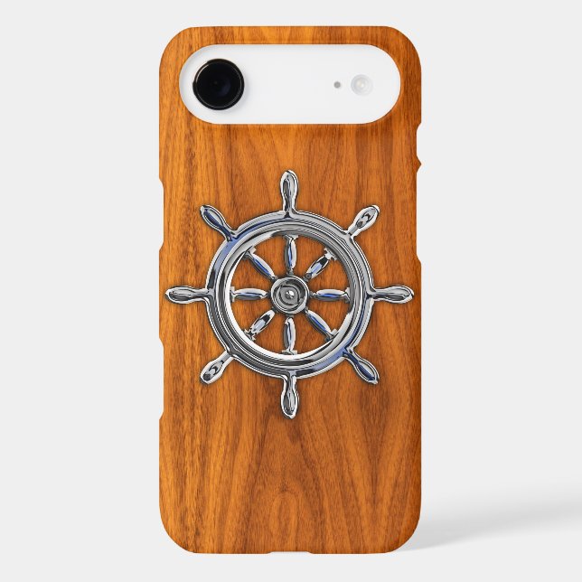 Nautical Wheel on Teak Wood Style Case-Mate iPhone Case (Back)