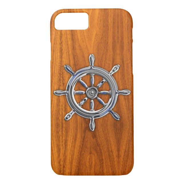 Nautical Wheel on Teak Wood Style Case-Mate iPhone Case (Back)