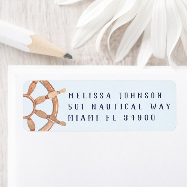 Nautical Wheel Personalised Teal Return Address (Insitu)