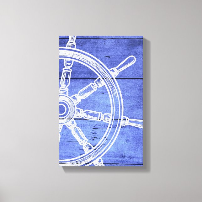 Nautical wheel wood style canvas print (Front)