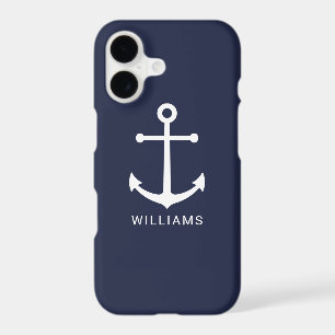 Nautical White Anchor and Custom Name on Navy Blue