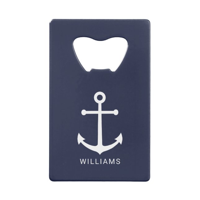 Nautical White Anchor and Custom Name on Navy Blue (Front)