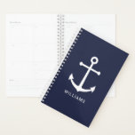 Nautical White Anchor and Custom Name on Navy Blue Planner<br><div class="desc">Modern Minimalist Nautical Planner featuring white anchor with personalised name in white modern sans serif font style on navy blue background.
Perfect as gift for new year's day and any special occasions.</div>