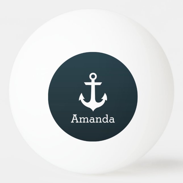 Nautical White Anchor Blue Ombre Personalised Name Ping Pong Ball (Front)