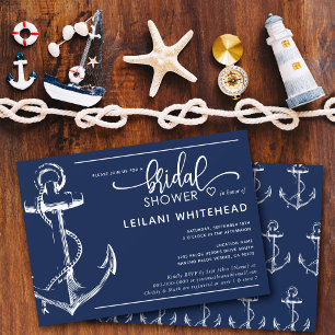 Nautical White Anchor Bridal Shower Navy Invitation