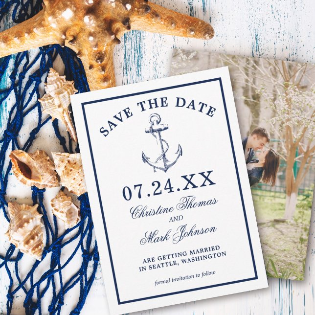Nautical White Anchor Classic Save the Date Invitation (Creator Uploaded)