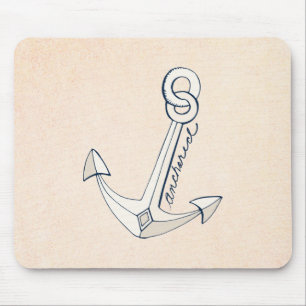 Nautical White Anchor Mouse Mat