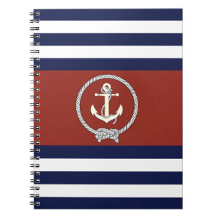Nautical white anchor/Navy knot/red/white stripe Notebook