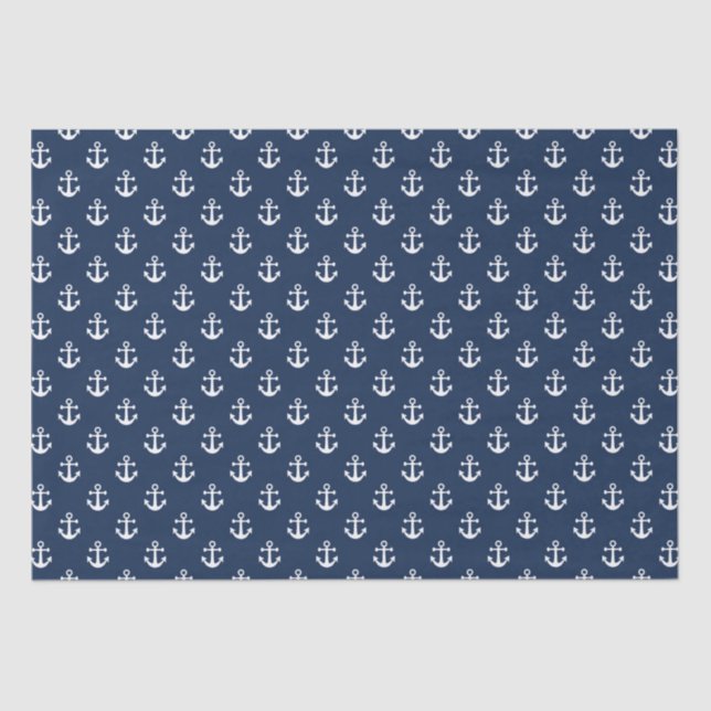 Nautical white anchor on a navy blue background tissue paper (Front)