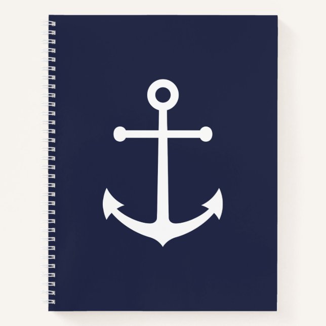 Nautical White Anchor on Navy Blue Notebook (Front)