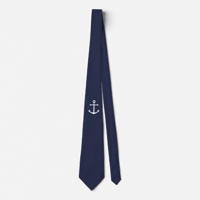 Nautical White Anchor on Navy Blue Tie (Front)