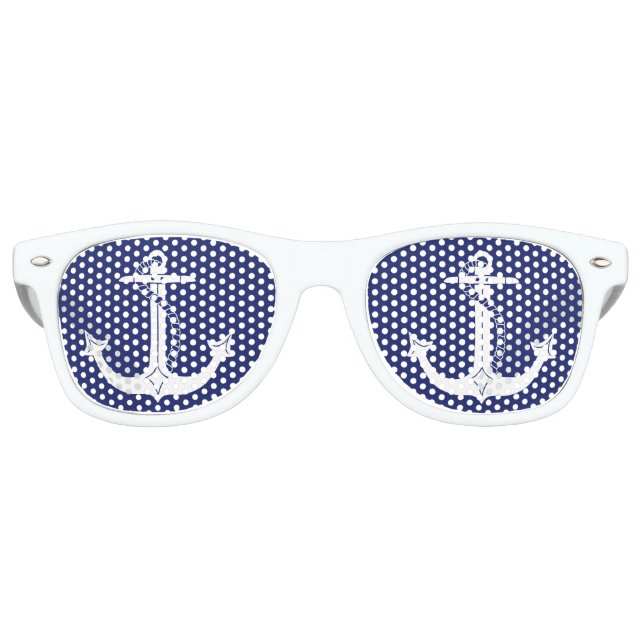 Nautical White Anchor Retro Sunglasses (Front)