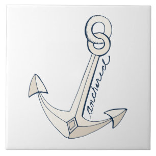Nautical White Anchor Tile