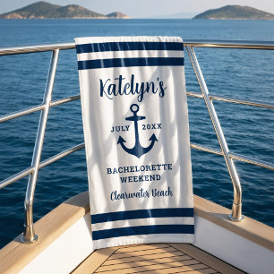 Nautical White Anchor Wedding Bachelorette Beach Towel