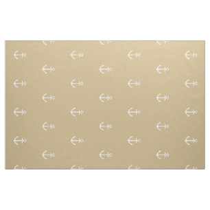 Nautical White Anchors on Classic Khaki Fabric