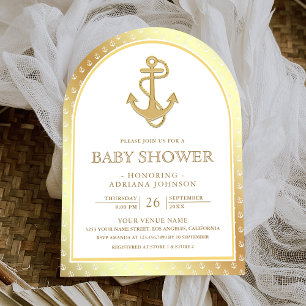 Nautical White and Gold Anchor Arch Baby Shower Invitation