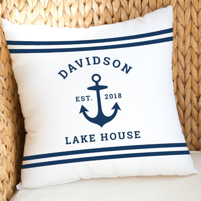 Nautical White and Navy Custom Family Lake House Cushion (Creator Uploaded)