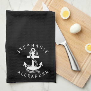 Nautical White Black Anchor {pick your colour} Tea Towel