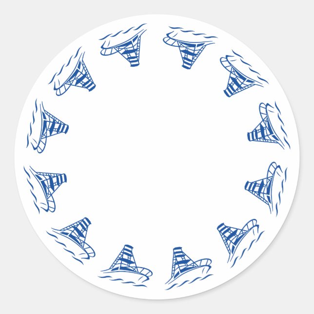 Nautical white blue boat frame blank coastal favou classic round sticker (Front)
