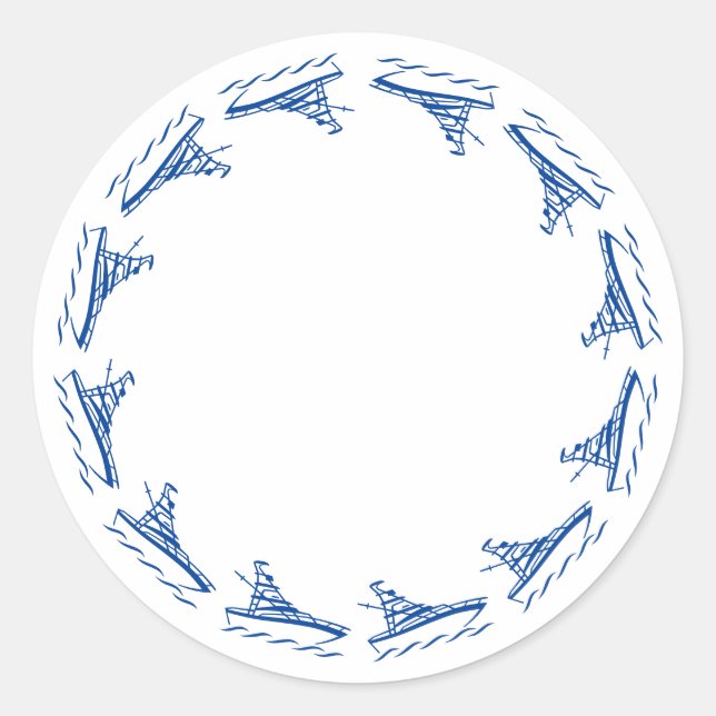 Nautical white blue boats border frame blank favou classic round sticker (Front)