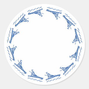 Nautical white blue boats border frame blank favou classic round sticker