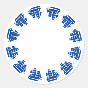 Nautical white blue boats frame blank seaside classic round sticker