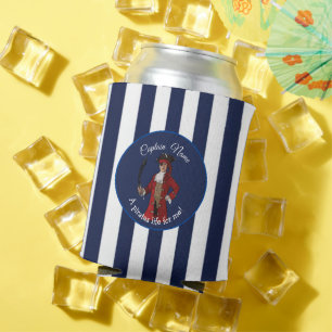 Nautical White Blue Boy Party Pirate   Can Cooler