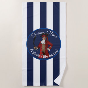 Nautical White Blue Boy Pirate Beach Towel