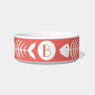 Nautical White Fish Bones in Coral Pink Bowl