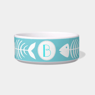 Nautical White Fish Bones in Cyan Blue Bowl