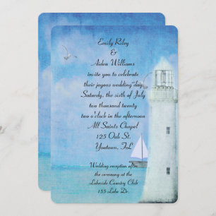 Nautical White Lighthouse wedding Invitation